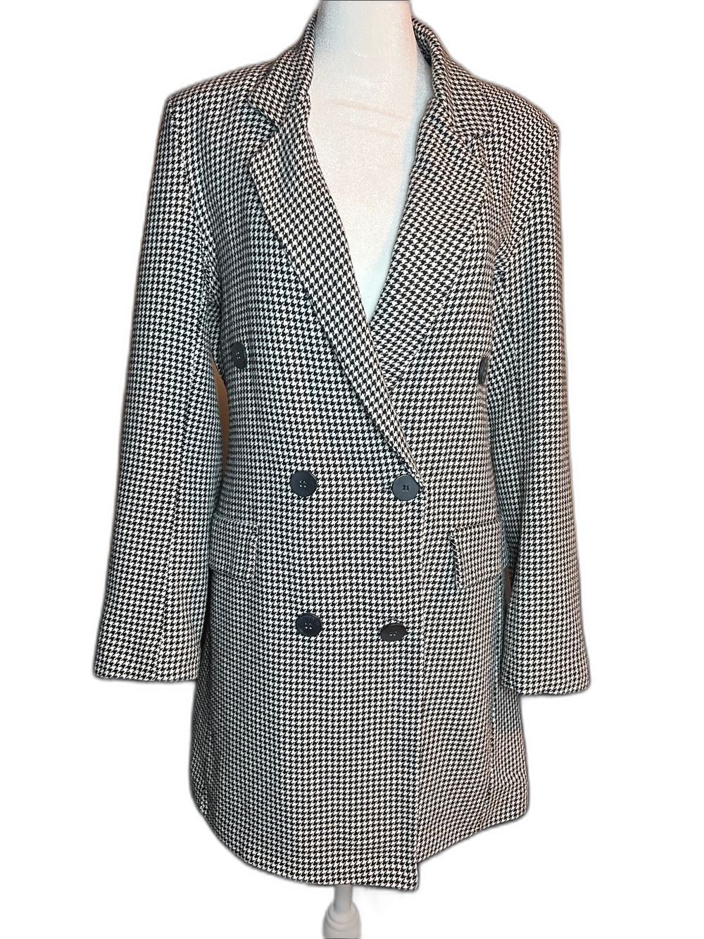 Italy Boohoo Black/White Houndstooth Double-Breasted Blazer-Dress Size US 8
